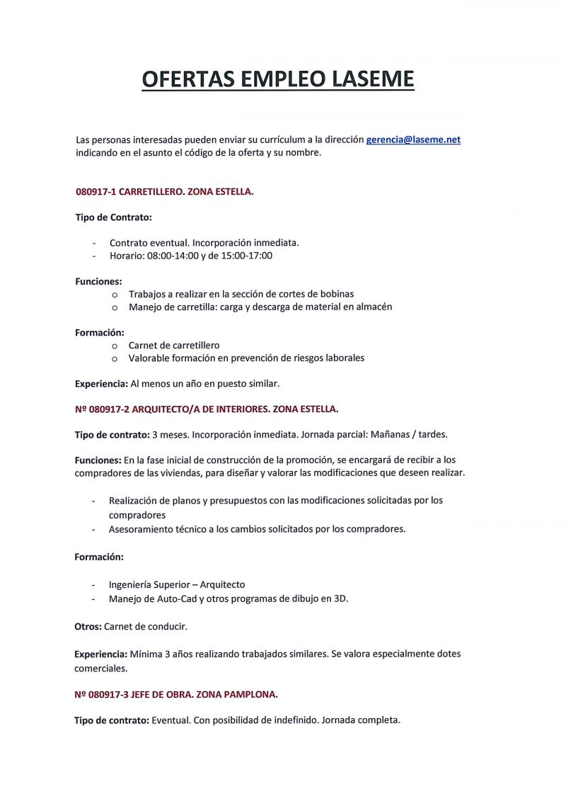 OFERTAS DE EMPLEO LASEME