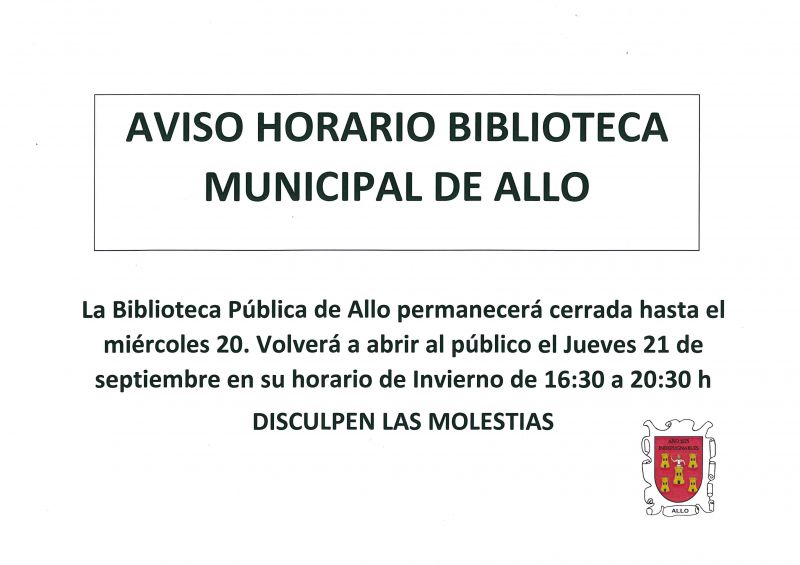 HORARIO BIBLIOTECA PÚBLICA DE ALLO