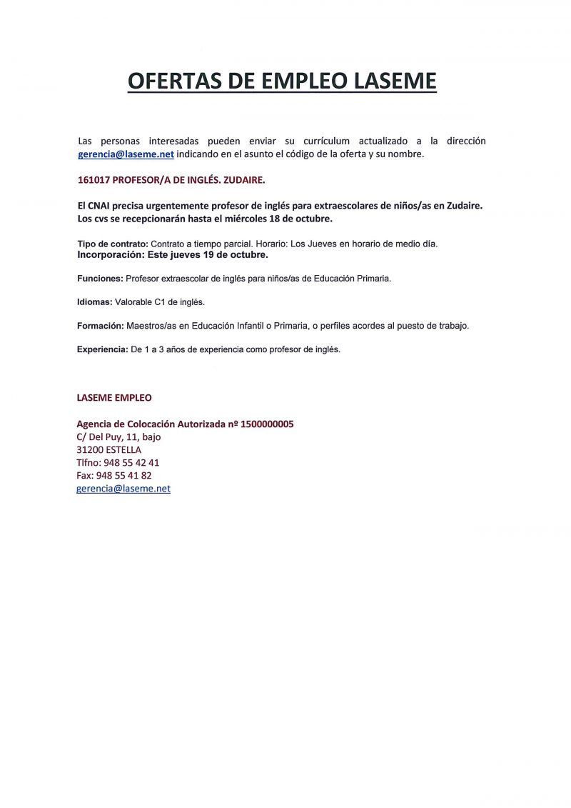 OFERTAS DE EMPLEO LASEME