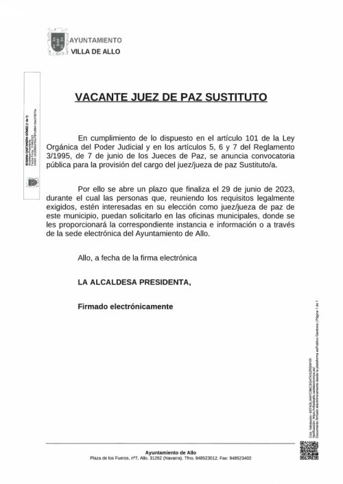 VACANTE JUEZ DE PAZ
