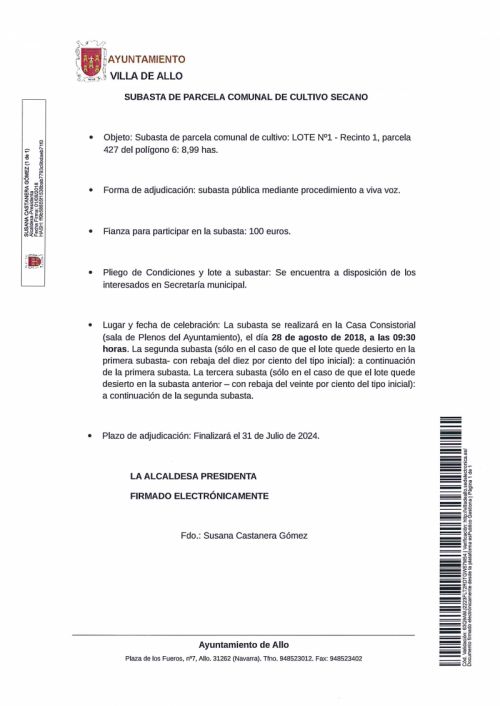 ANUNCIO SUBASTA PARCELAS