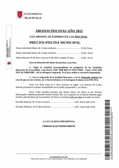 ABONOS PISCINA 2022