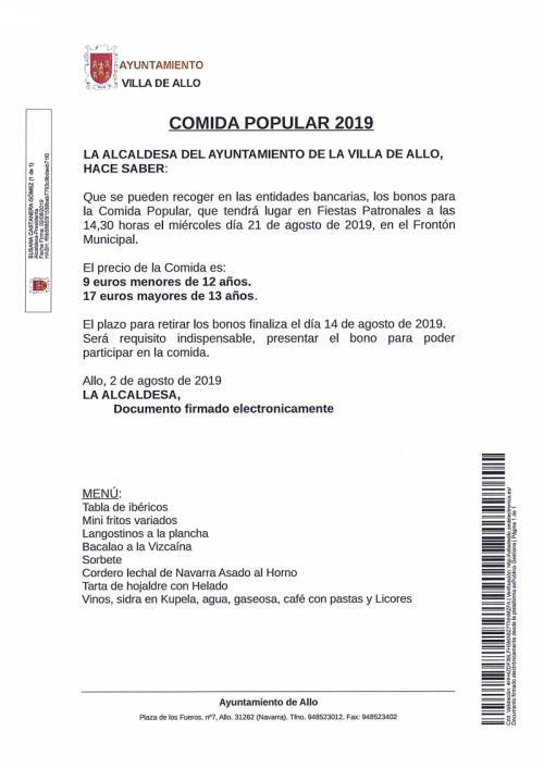 COMIDA POPULAR FIESTAS 2019