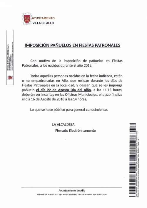 IMPOSICIÓN PAÑUELOS NIÑOS NACIDOS 2018