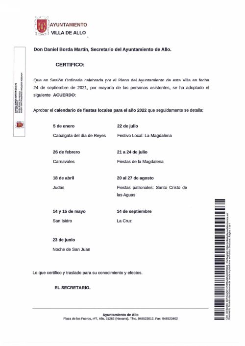 Festividades locales año 2022