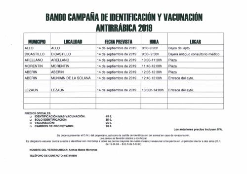 CAMPAÑA DE IDENTIFICACIÓN Y VACUNACIÓN ANTIRRÁBICA 2019