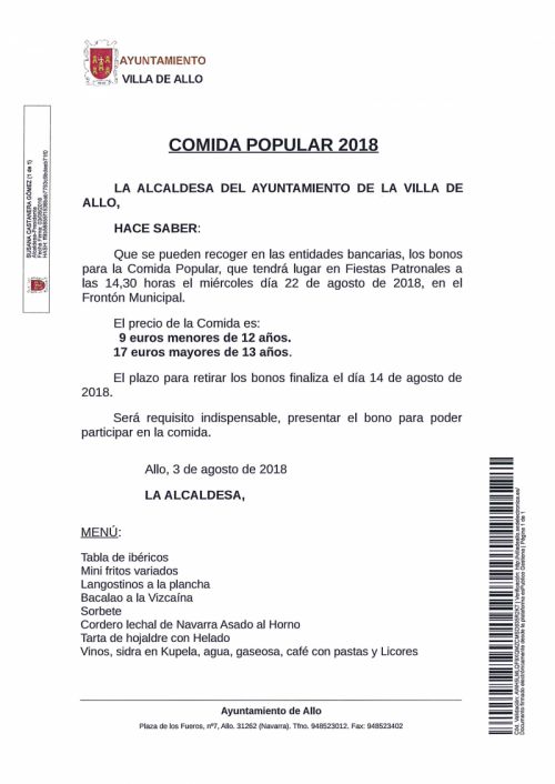 COMIDA POPULAR FIESTAS 2018