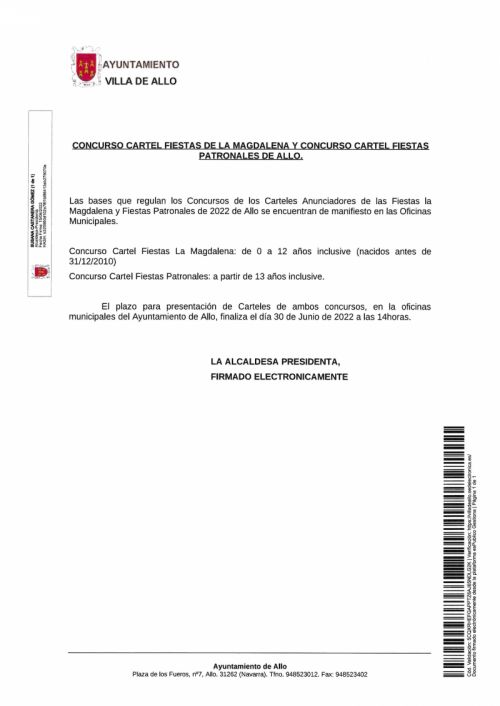CONCURSO CARTEL ANUNCIADOR FIESTAS MAGDALENA Y FIESTAS PATRONALES 2022