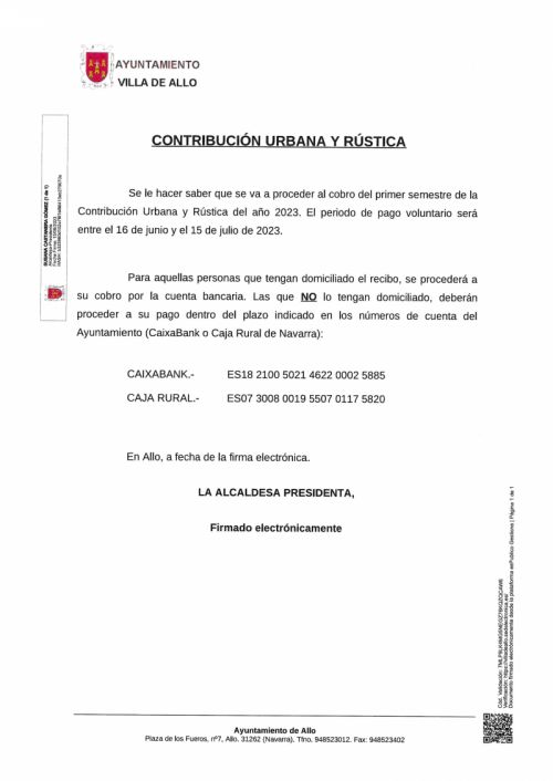CONTRIBUCIÓN RUSTICA Y URBANA 2023