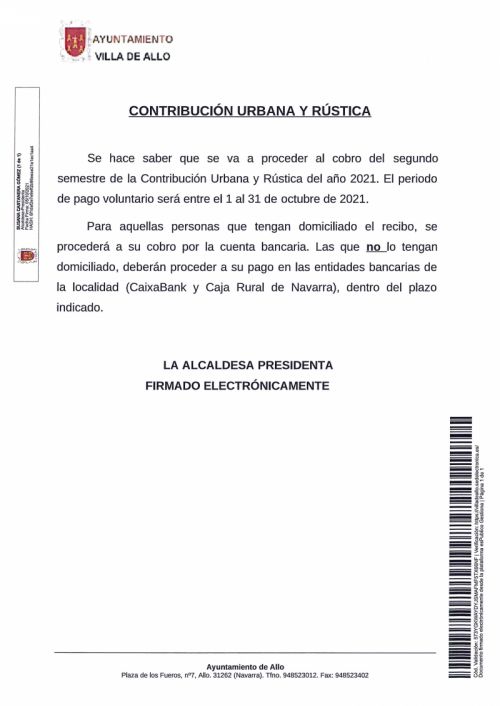 CONTRIBUCION RUSTICA Y URBANA SEGUNDO SEMESTRE 2021