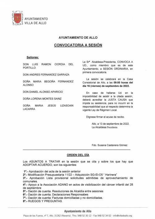 CONVOCATORIA SESIÓN PLENARIA