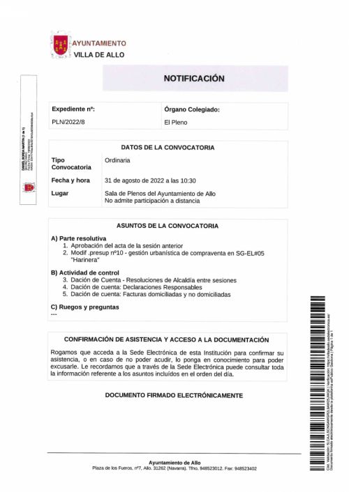 CONVOCATORIA SESIÓN PLENARIA