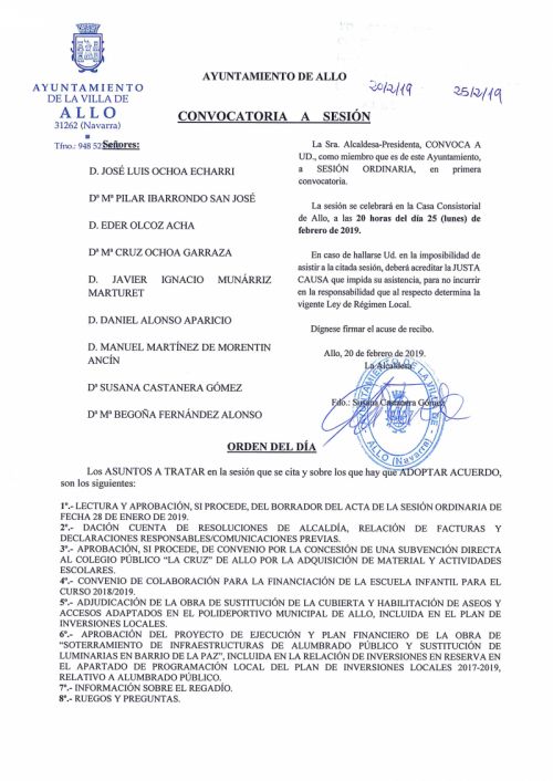 CONVOCATORIA A PLENO