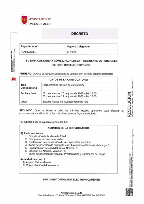 CONVOCATORIA SESIÓN PLENARIA