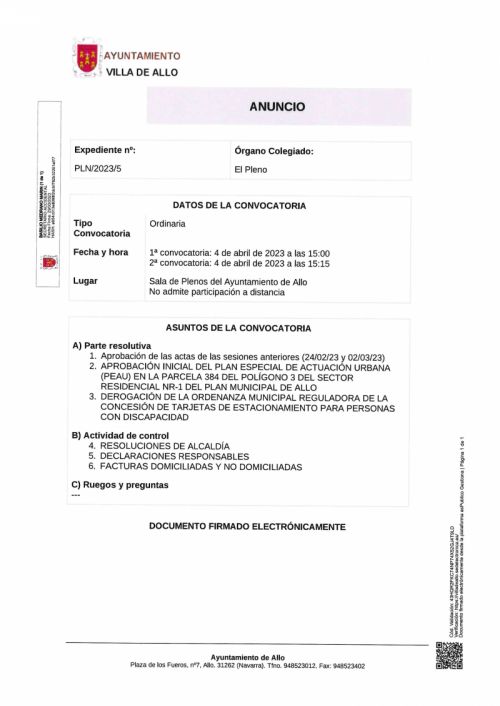 CONVOCATORIA SESIÓN PLENARIA