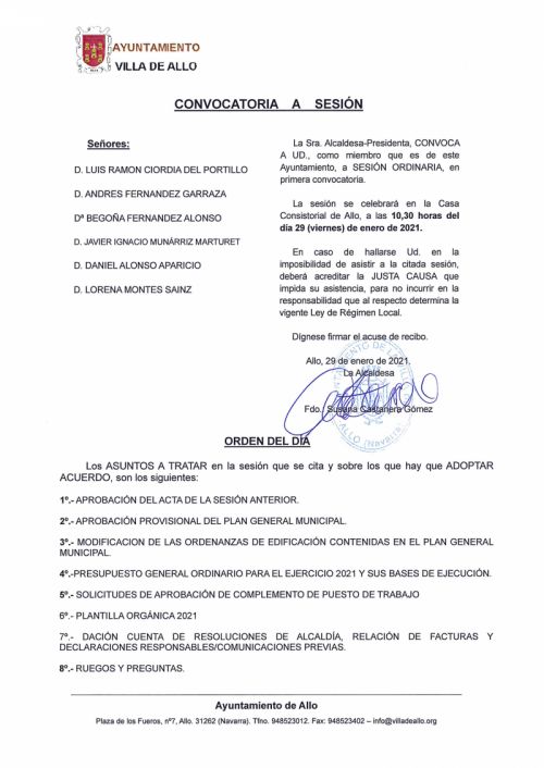 CONVOCATORIA A SESIÓN