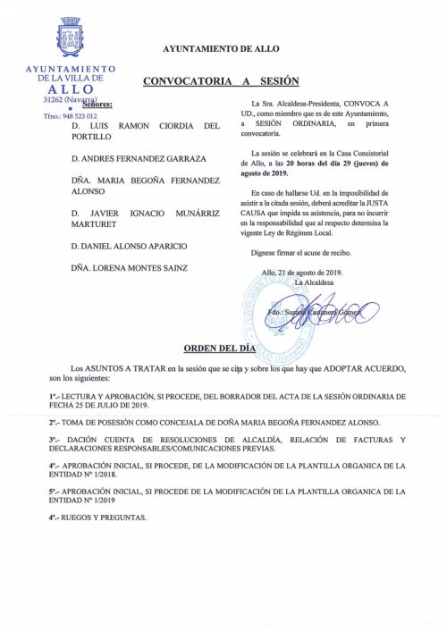 CONVOCATORIA A SESIÓN