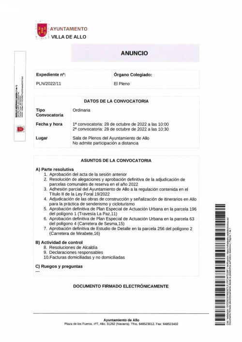 CONVOCATORIA SESIÓN PLENARIA