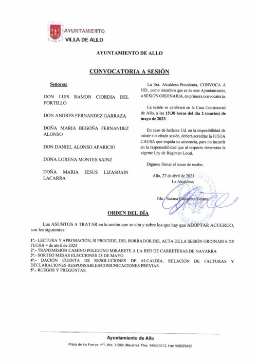 CONVOCATORIA SESIÓN PLENARIA