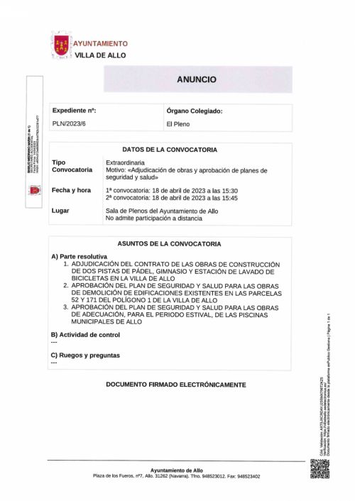 CONVOCATORIA SESIÓN PLENARIA