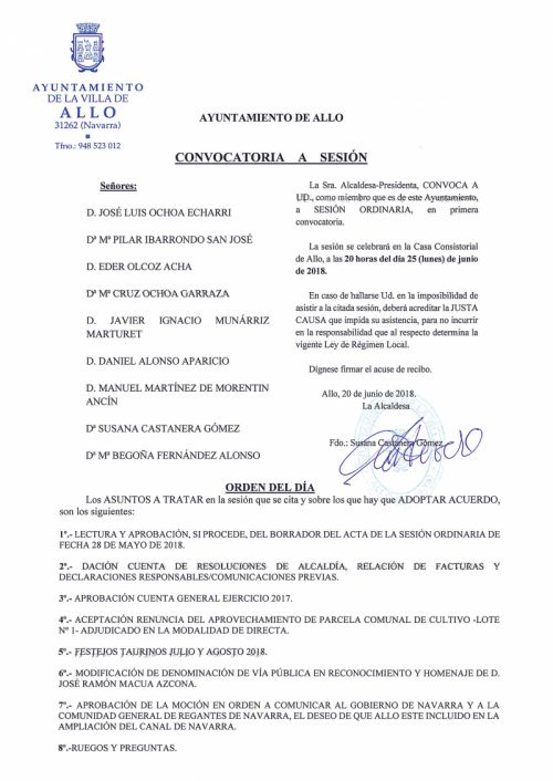 CONVOCATORIA A SESIÓN