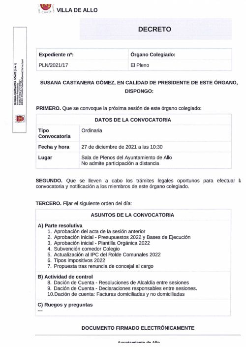 CONVOCATORIA A SESIÓN