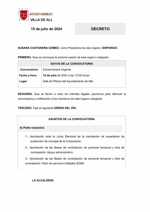 CONVOCATORIA SESIÓN PLENARIA