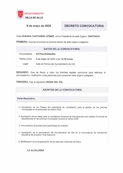 CONVOCATORIA SESIÓN PLENARIA