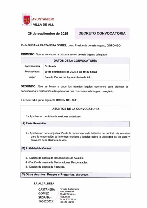 CONVOCATORIA SESIÓN PLENARIA