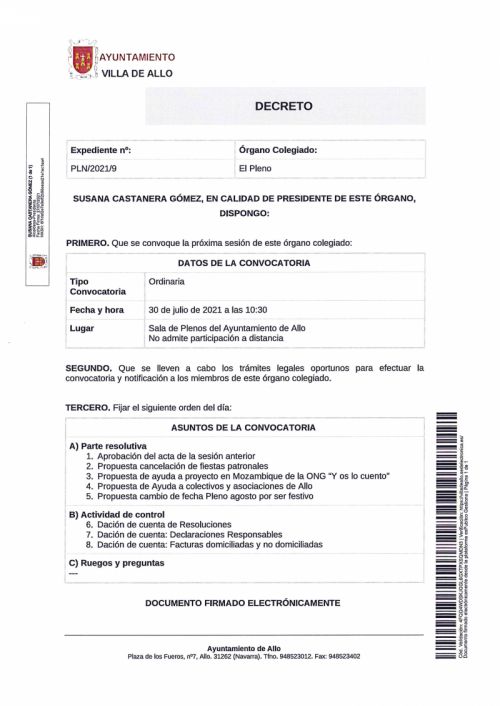CONVOCATORIA A SESIÓN