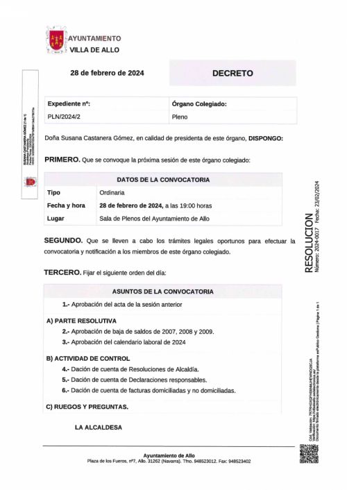CONVOCATORIA SESIÓN PLENARIA