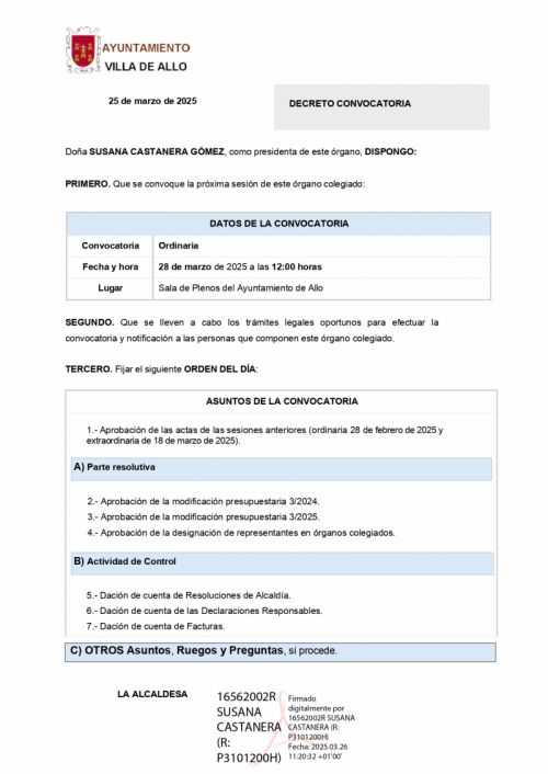 CONVOCATORIA SESIÓN PLENARIA
