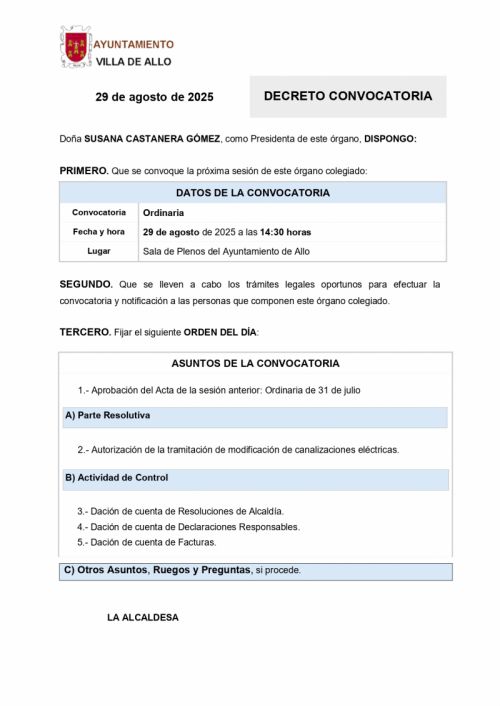 CONVOCATORIA SESIÓN PLENARIA