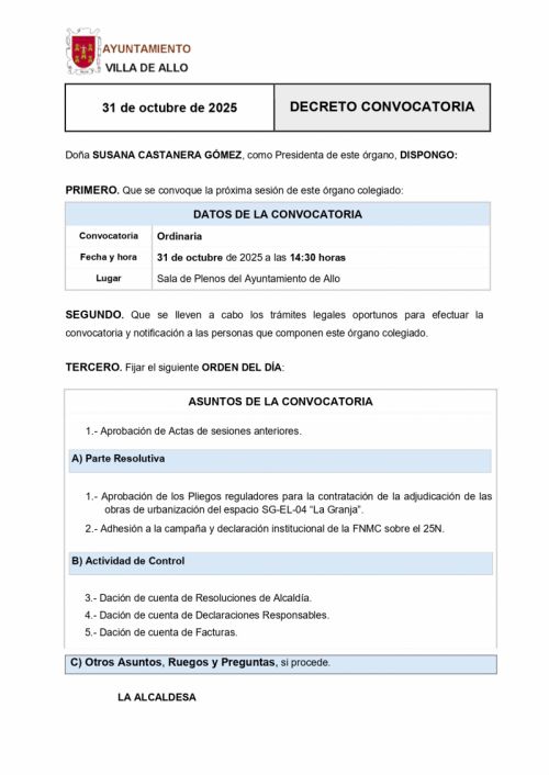 CONVOCATORIA SESIÓN PLENARIA