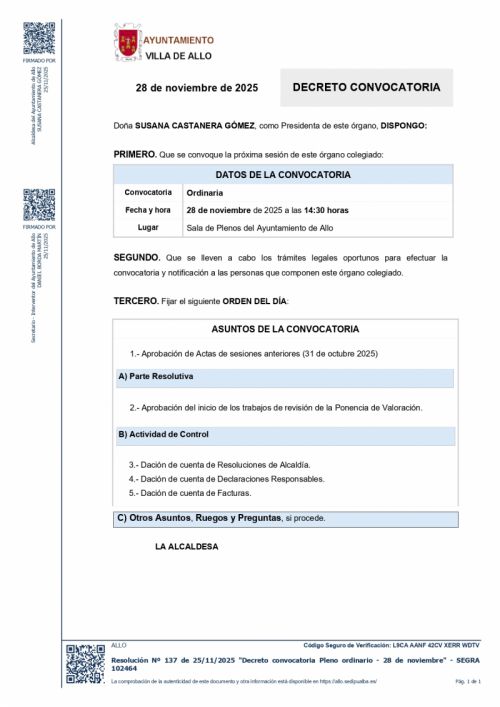 CONVOCATORIA SESIÓN PLENARIA