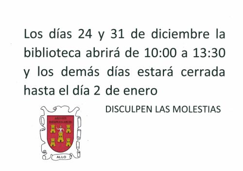 HORARIO BIBLIOTECA NAVIDAD