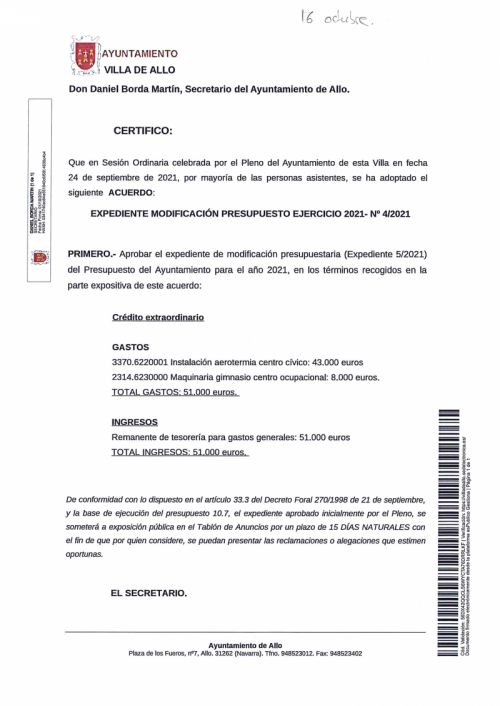 MODIFICACION PRESUPUESTARIA 4/2021