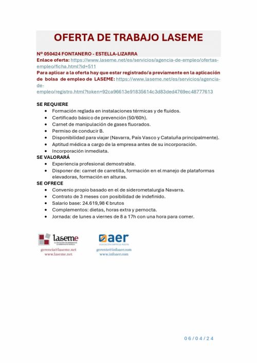 OFERTA DE EMPLEO LASEME