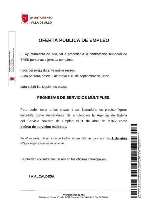 OFERTA PÚBLICA DE EMPLEO AYUNTAMIENTO DE ALLO
