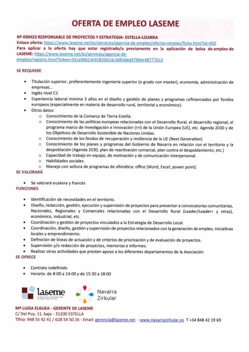 OFERTA DE EMPLEO LASEME