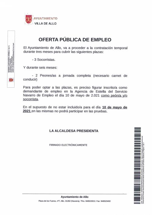 OFERTA DE EMPLEO AYUNTAMIENTO DE ALLO