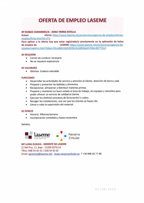 OFERTA DE EMPLEO LASEME