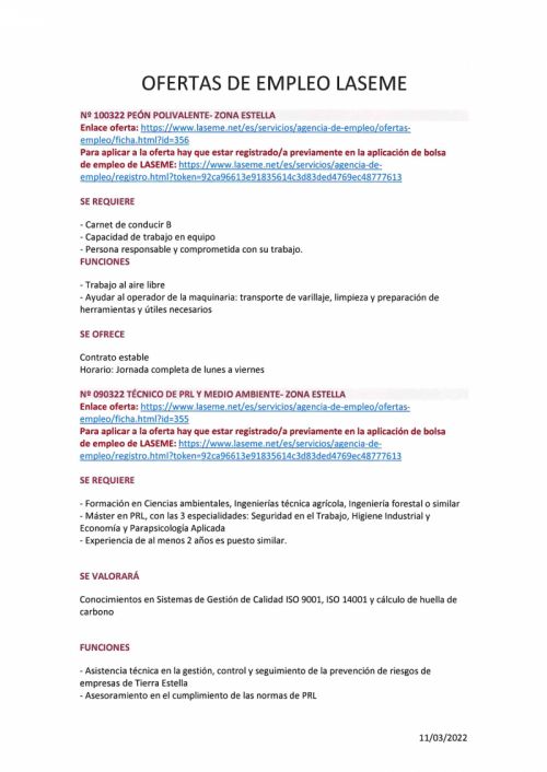 OFERTA DE EMPLEO LASEME