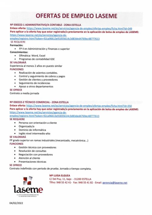 OFERTAS DE EMPLEO LASEME