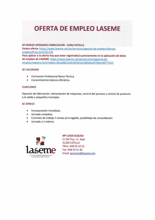 OFERTA DE EMPLEO LASEME