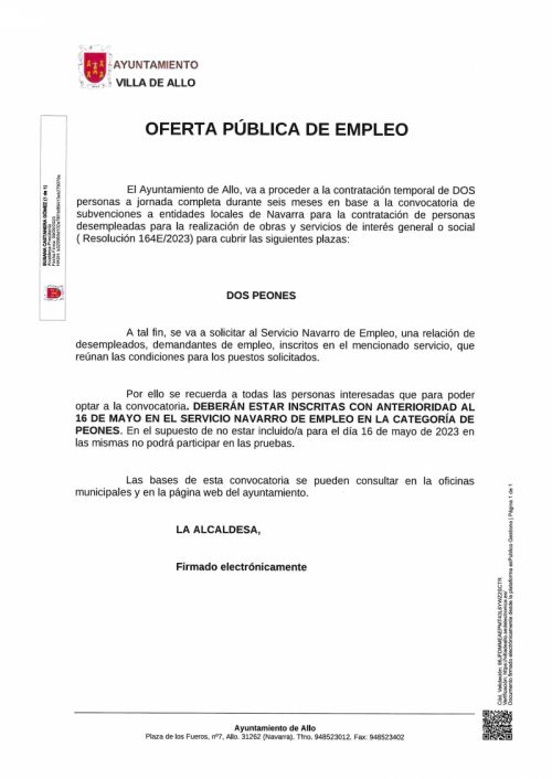 OFERTA DE EMPLEO AYUNTAMIENTO
