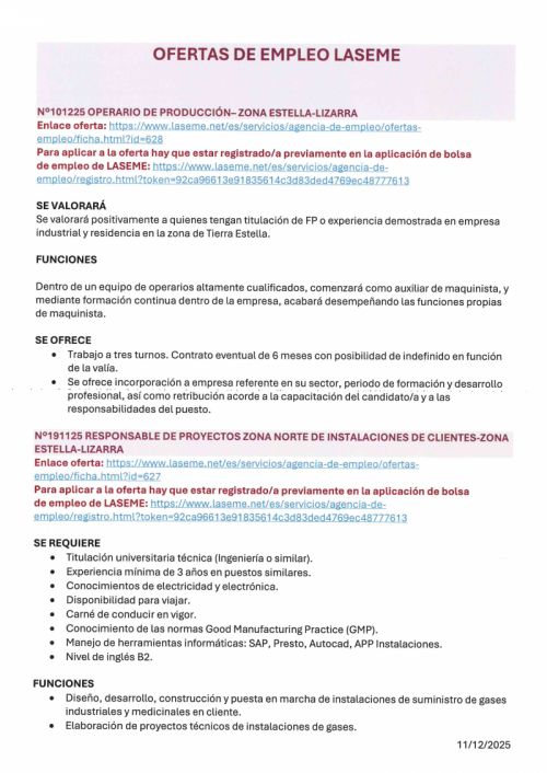 OFERTA DE EMPLEO LASEME