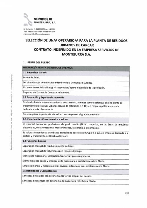 OFERTA DE EMPLEO MANCOMUNIDAD DE MONTEJURRA