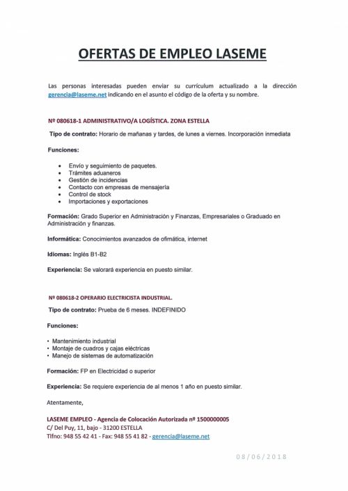 OFERTAS DE EMPLEO LASEME