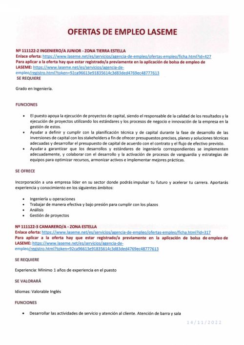 OFERTA DE EMPLEO LASEME
